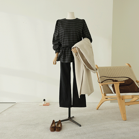 Mobiji格子羊毛襯衫T3800