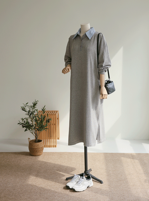 拖腿拼色開衩裙D7928