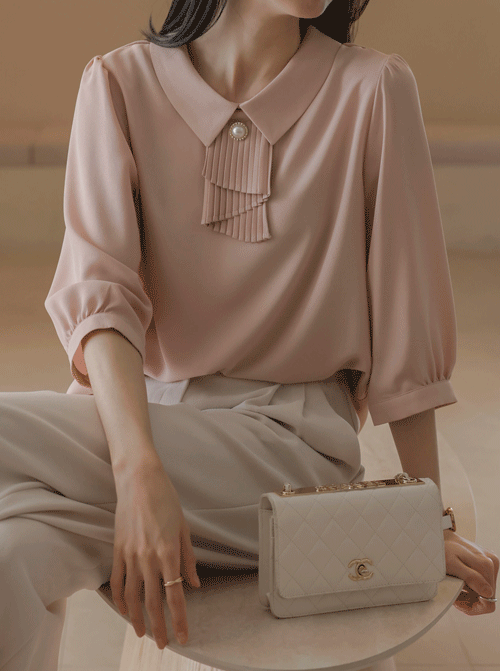 Parona 褶皺領帶女士襯衫 T11788