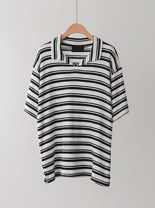 Nari 條紋翻領短袖 T11895